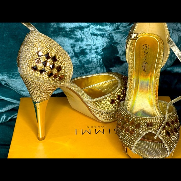 Gold Rhinstone Encrusted Heels - Picture 4 of 5